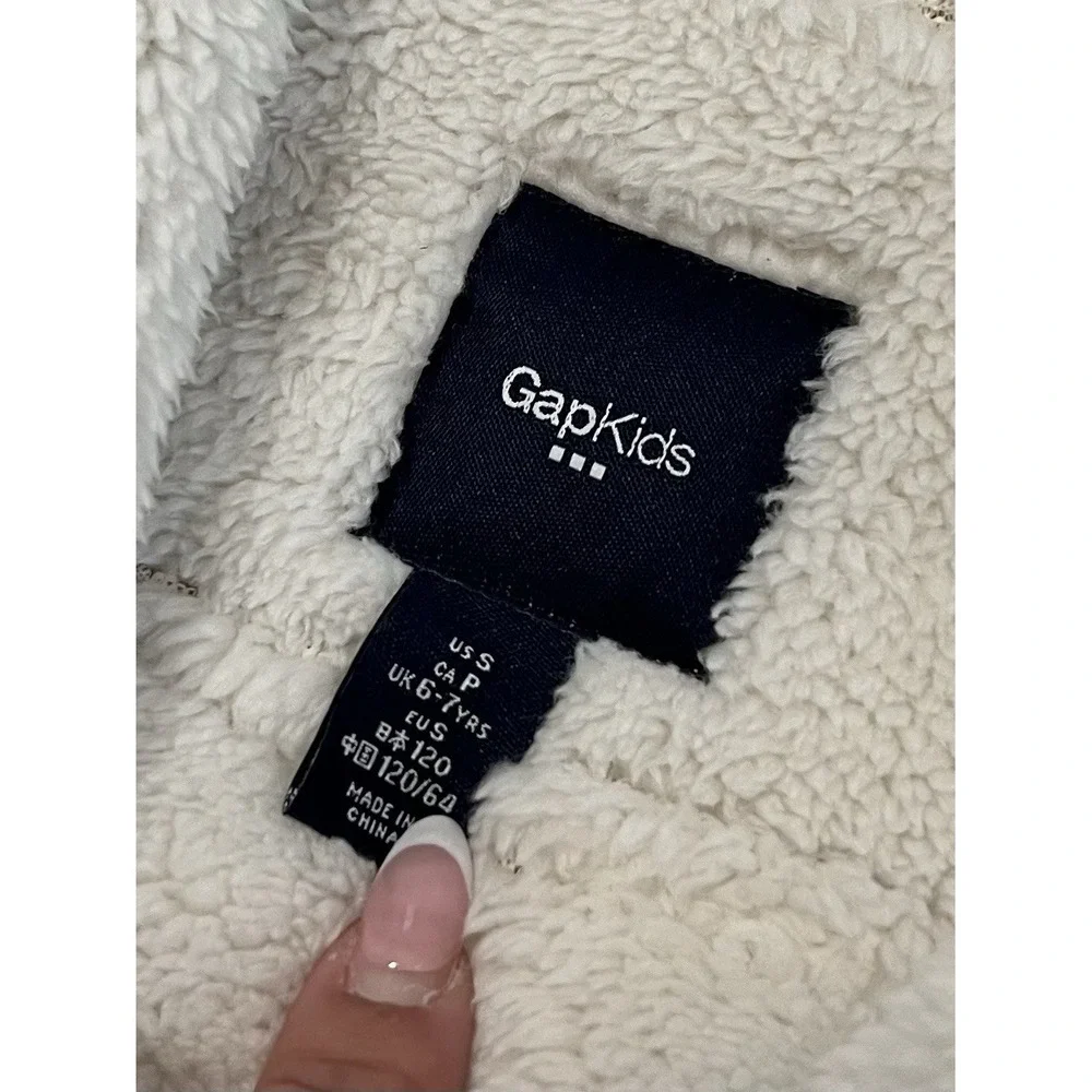Gap‎ Kids Girls Sherpa Jacket Beige Long Sleeve Open Front Fleece Lined S 4-7Yrs